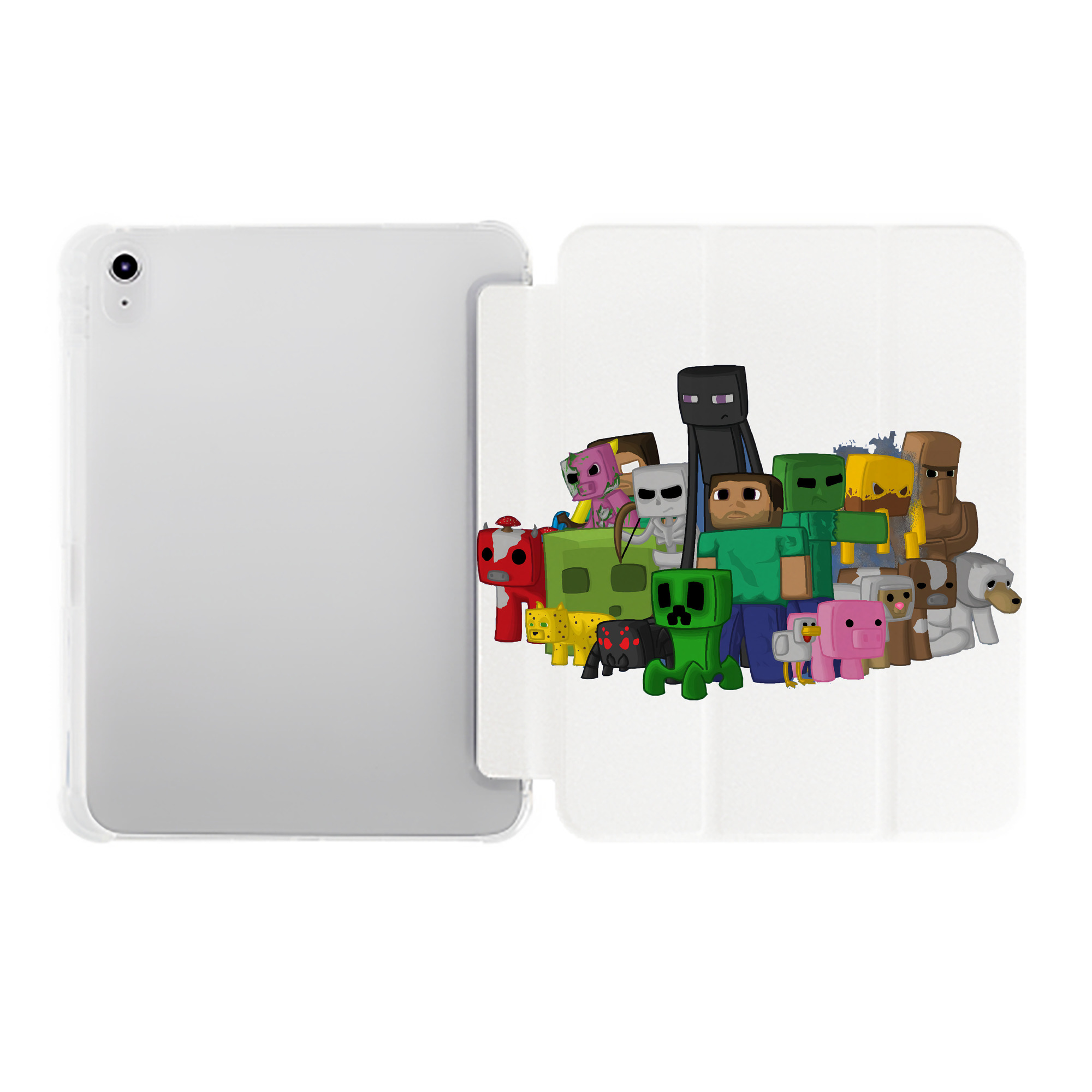 （画像用） マインクラフト ブロックの世界 Minecraft MC Block world IPad ケース ペン収納付き 三つ折りスタンド PUレザー×シリコン 対応機種9.5/10.5/10.9インチ